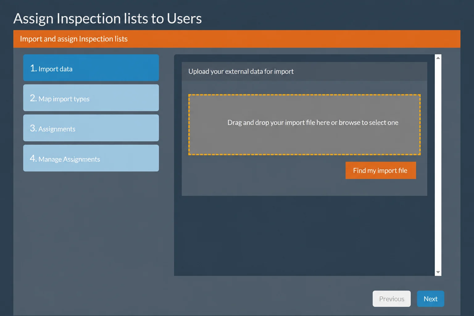 AI squared back office for importing data and assigning inspection lists to field users
