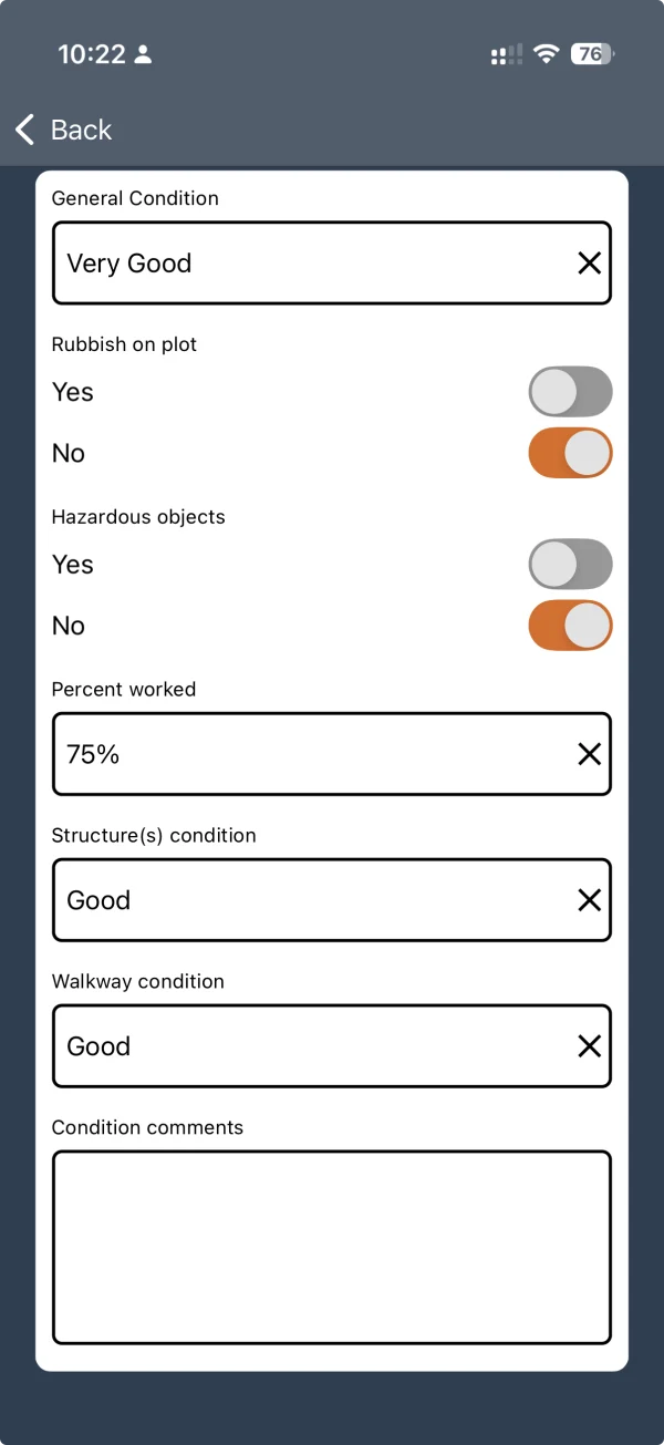 AI squared mobile inspection showing structured condition questions and answers